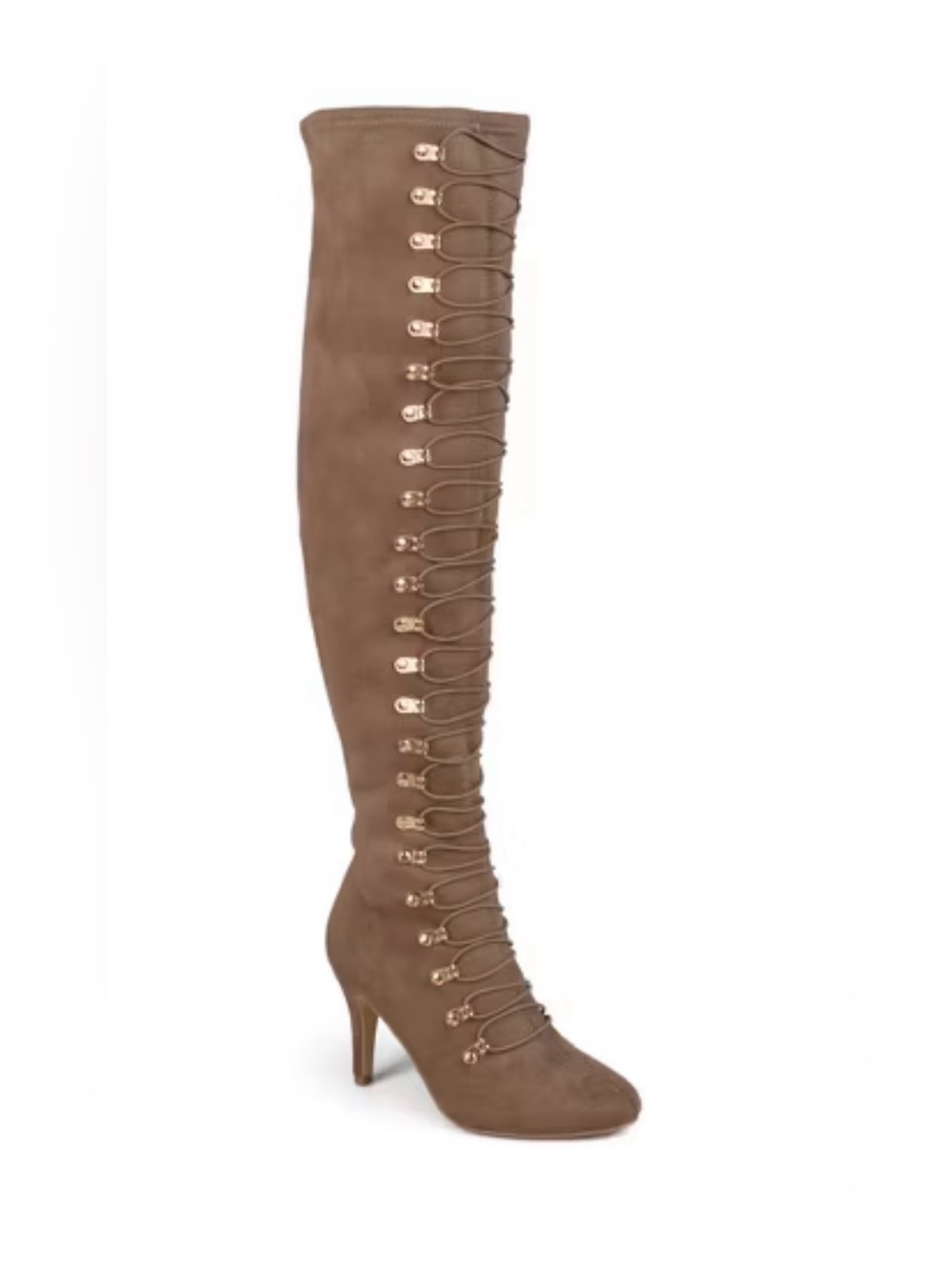 Journee Collection Taupe Over-the-Knee Lace-Up Stiletto Boot